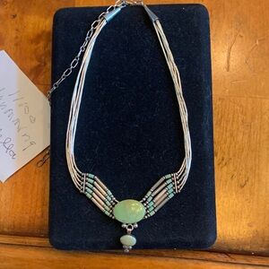 Elegant Silver tone and Green Necklace